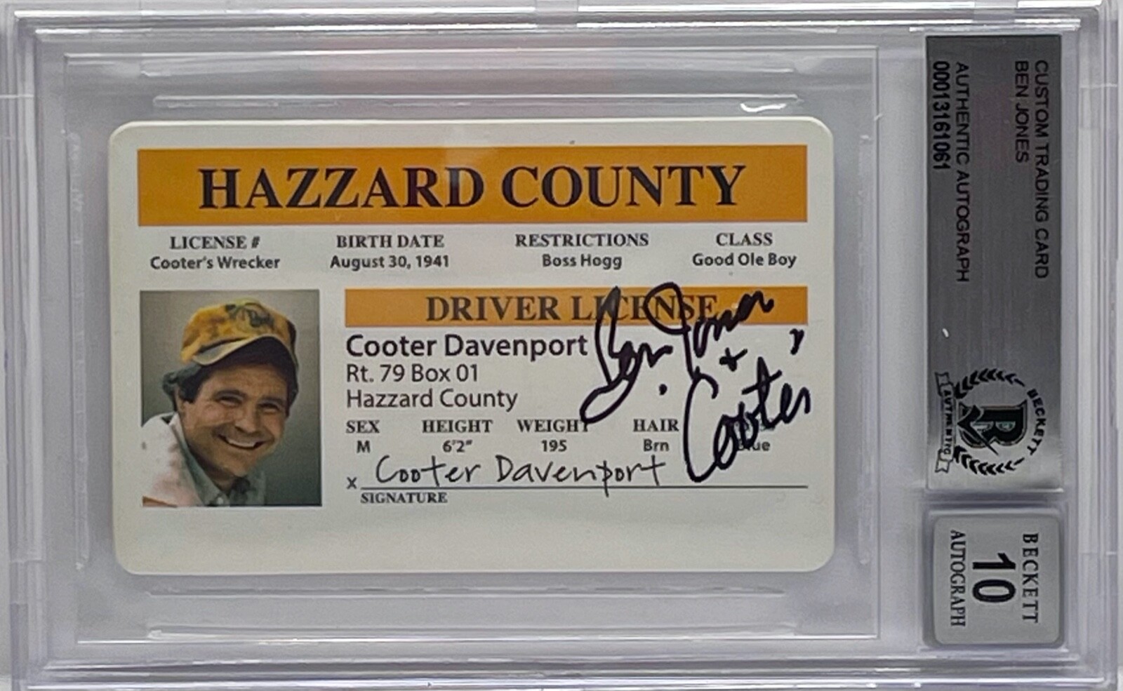 BEN JONES Signed Slabbed Graded 10 Drivers License Dukes of Hazzard Beckett
