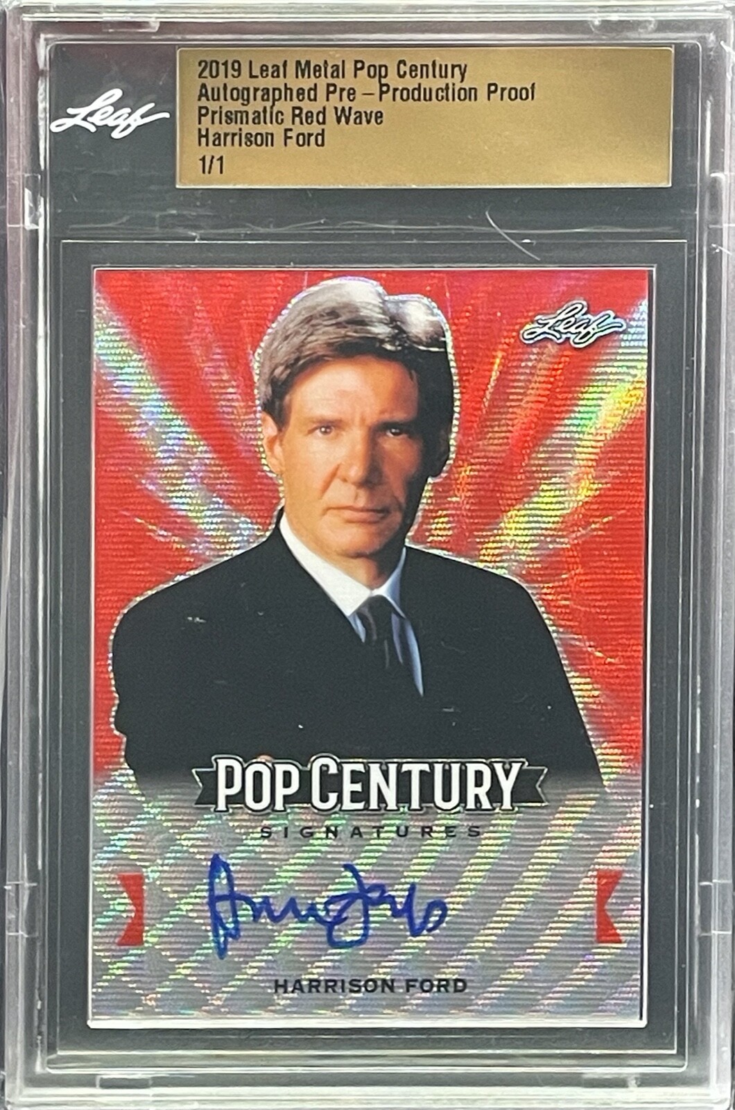 HARRISON FORD Signed Slabbed Leaf Prismatic Metal Pop Century 1 of 1 Pre Proof
