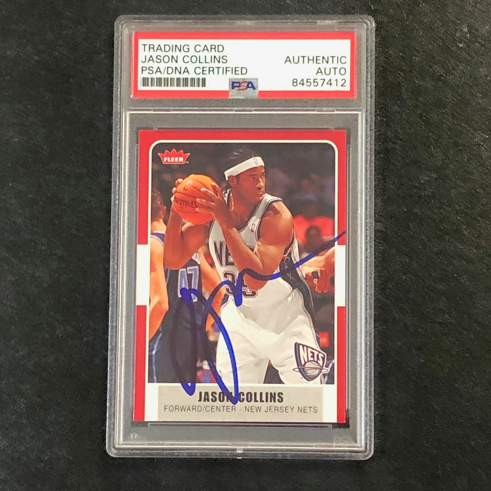 2007-08 FLEER BASKETBALL #36 JASON COLLINS SIGNED CARD AUTO PSA SLABBED NETS COLLECTIBLE MEMORABILIA