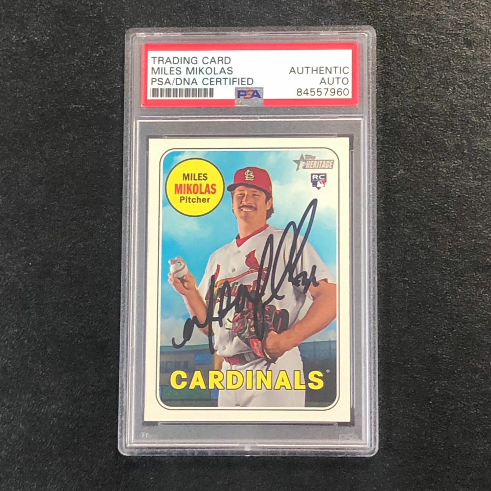 2018 Topps Heritage High Number #559 Miles Mikolas Signed Card AUTO PSA Slabbed
