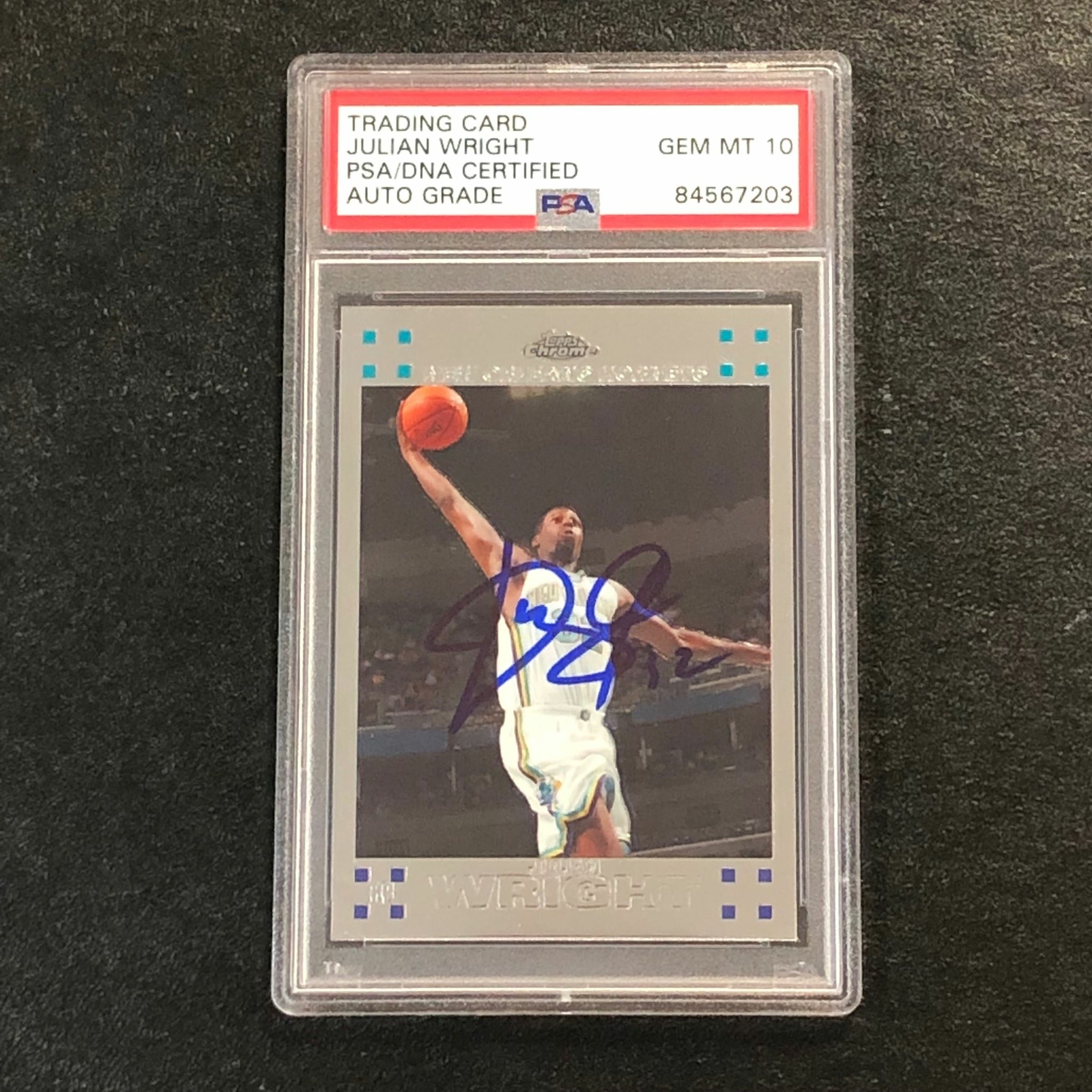 2007-08 Topps Chrome #113 Julian Wright Signed AUTO 10 PSA Slabbed Hornets
