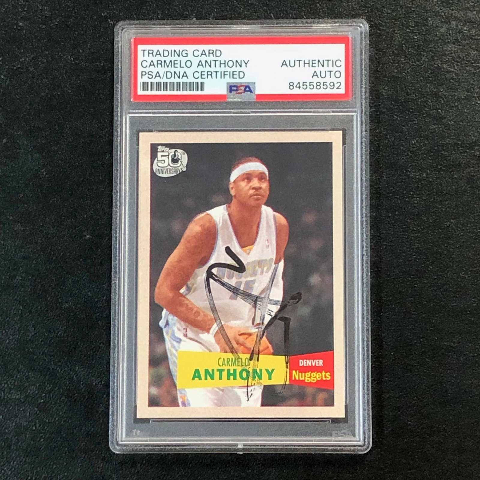 2007-08 Topps 50th Anniversary #15 Carmelo Anthony Signed Card AUTO PSA Slabbed
