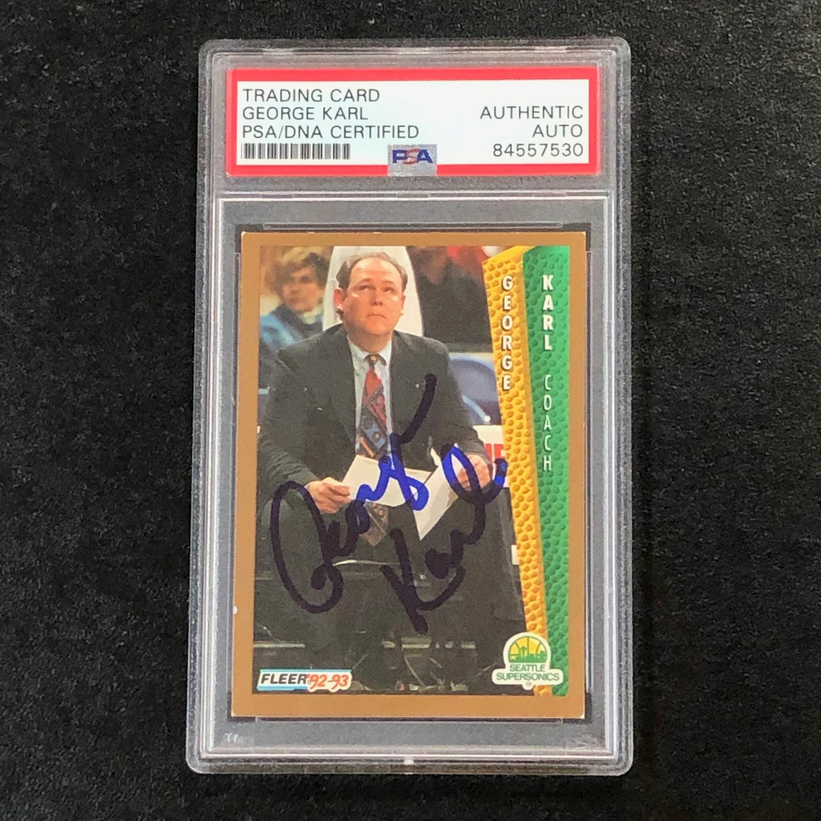 1992-93 FLEER BASKETBALL #212 GEORGE KARL SIGNED AUTO PSA SLABBED SUPERSONICS COLLECTIBLE MEMORABILIA