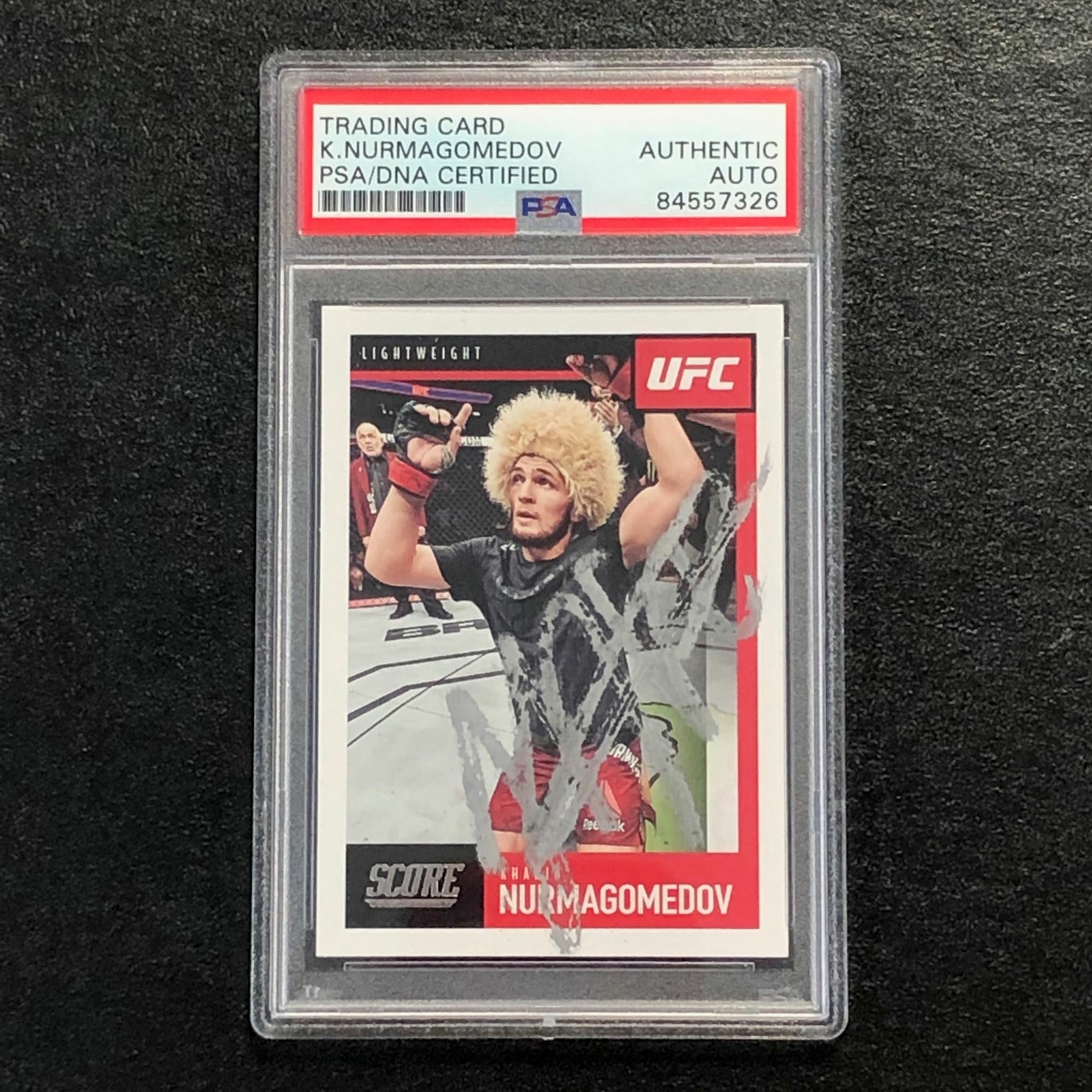 2021 Panini Score #98 Khabib Nurmagomedov Signed Card AUTO PSA Slabbed

