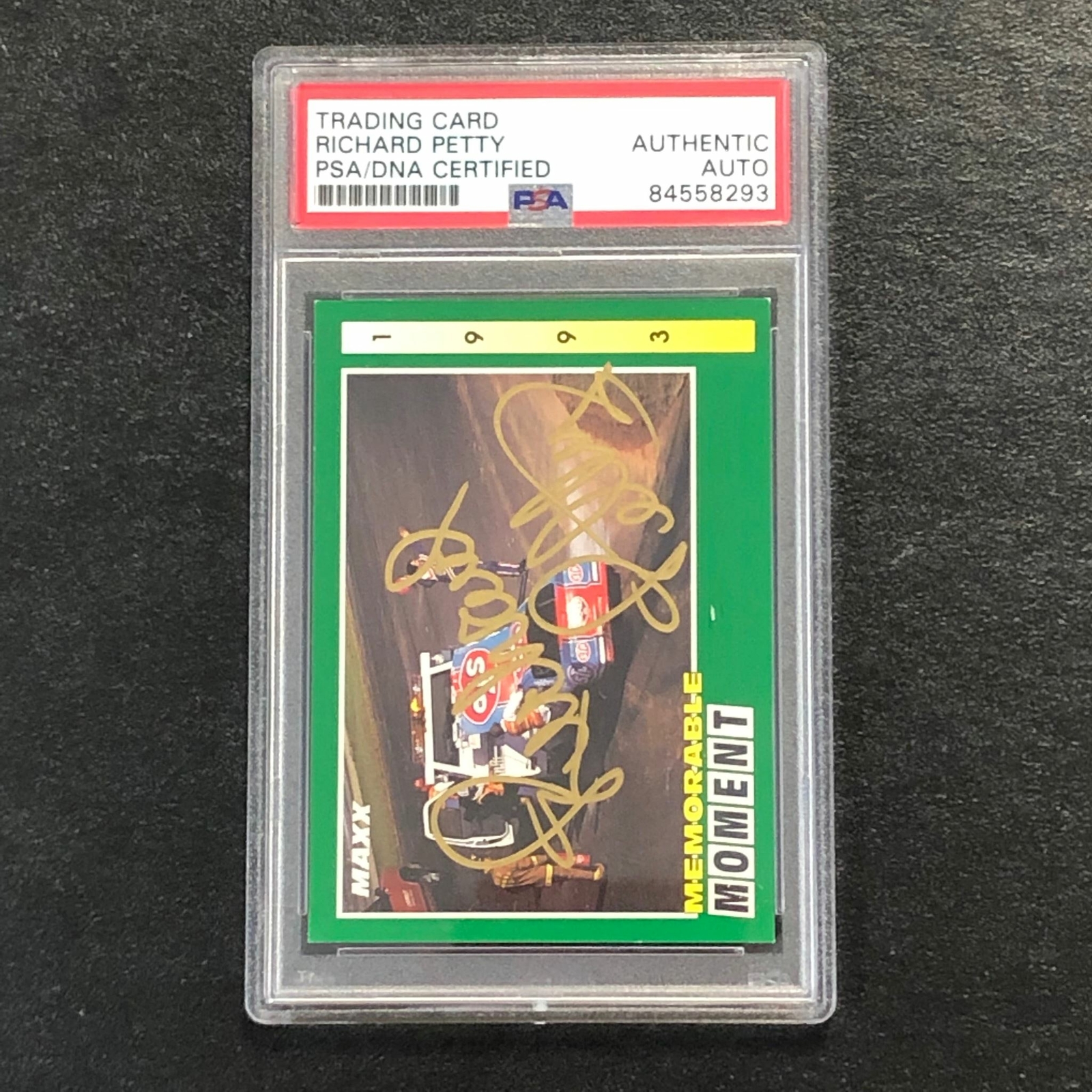 1993 MAXX MEMORABLE MOMENT #245 RICHARD PETTY SIGNED CARD AUTO PSA SLABBED NASCA COLLECTIBLE MEMORABILIA