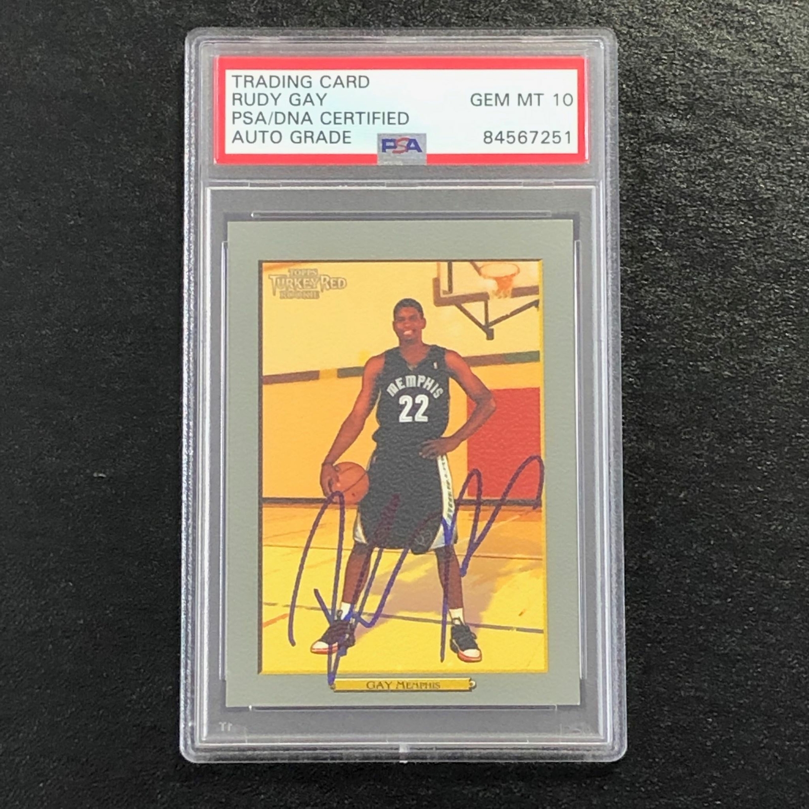 2006-07 Topps Turkey Red #192 Rudy Gay Signed Card AUTO 10 PSA Slabbed Grizzlies