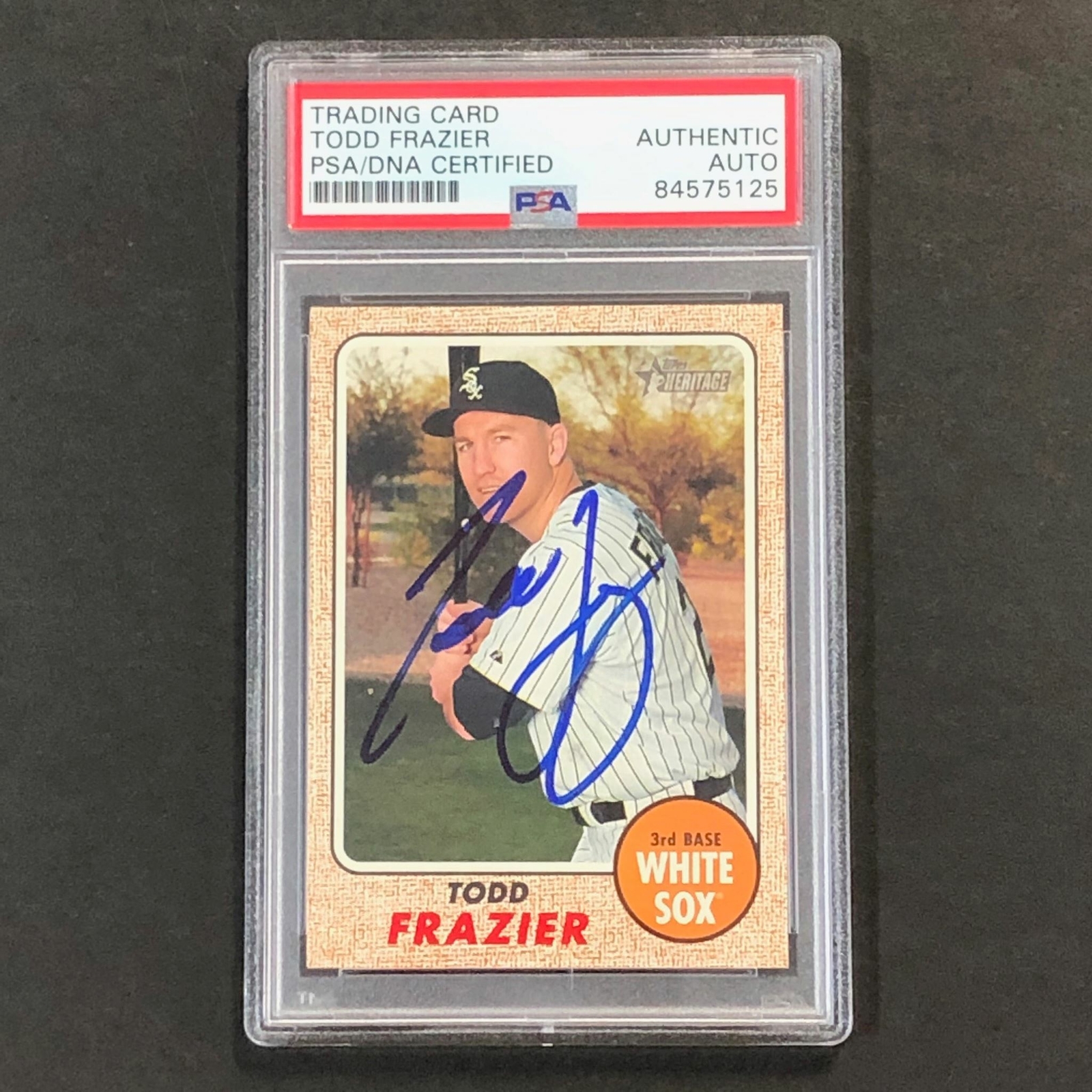 2017 Topps Heritage High Number #435 TODD FRAZIER Signed Card PSA Slabbed Auto W
