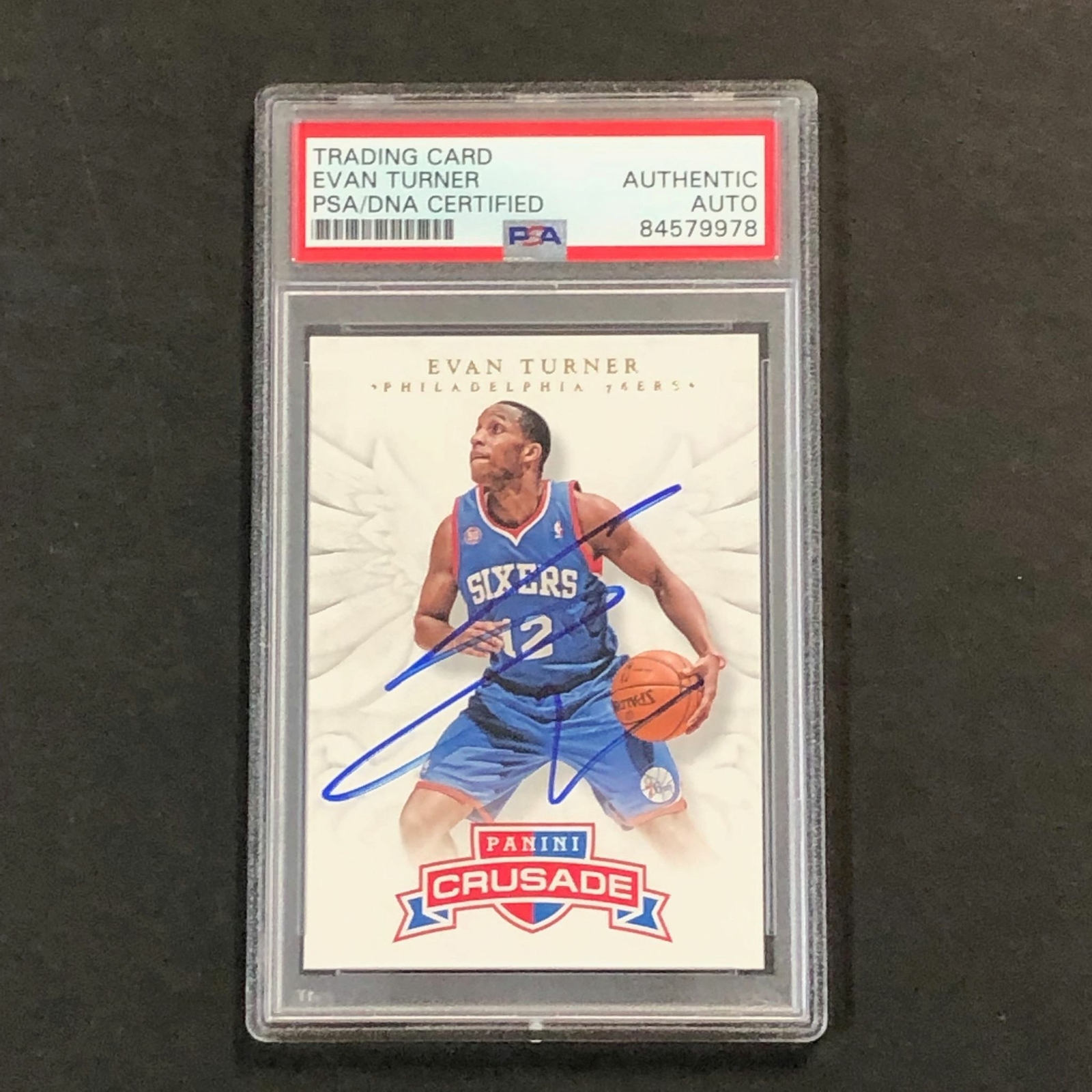 2012-13 Panini Crusade #33 Evan Turner Signed Card AUTO PSA Slabbed 76ers