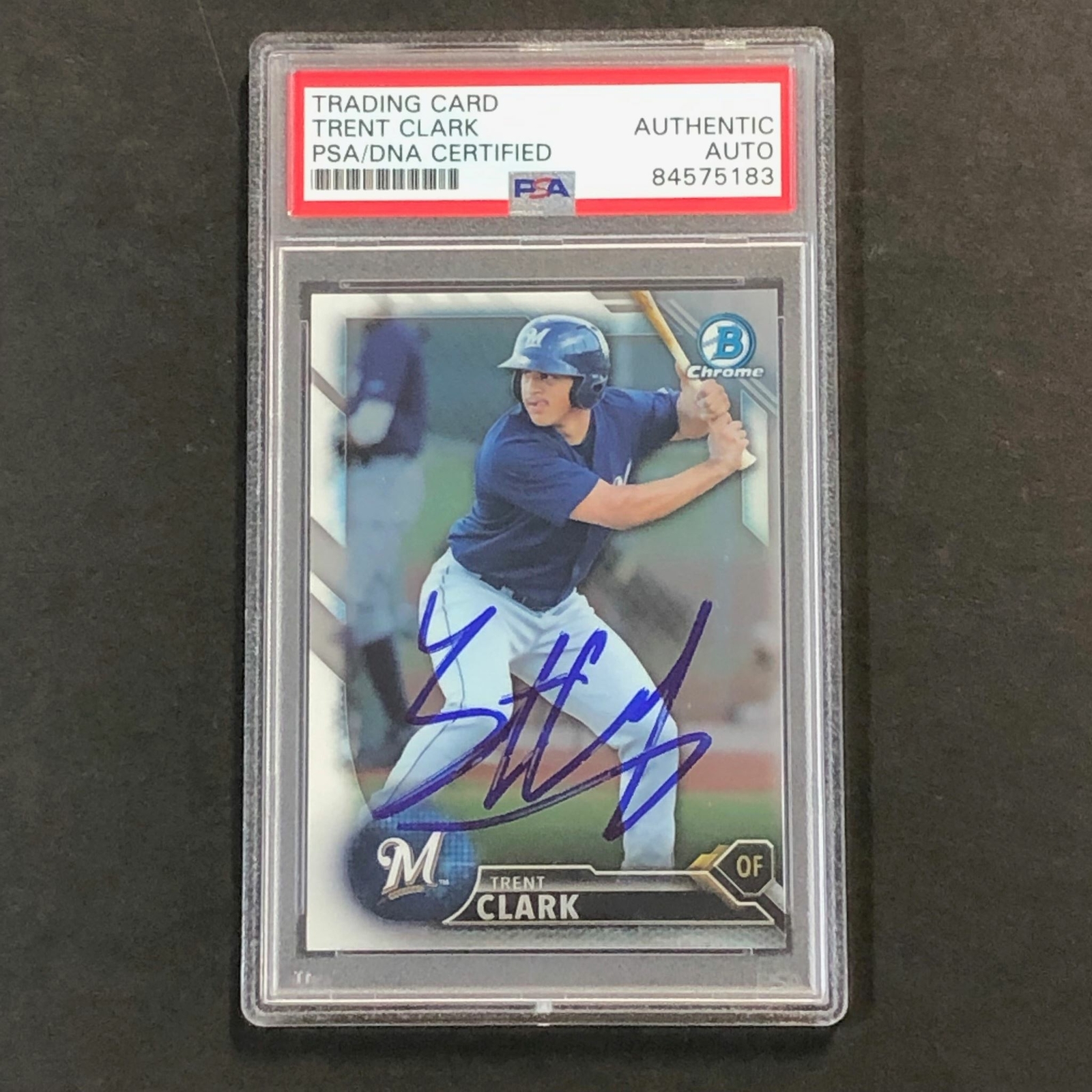 2016 BOWMAN CHROME #BCP70 Trent Clark Signed Card PSA Slabbed Auto Brewers