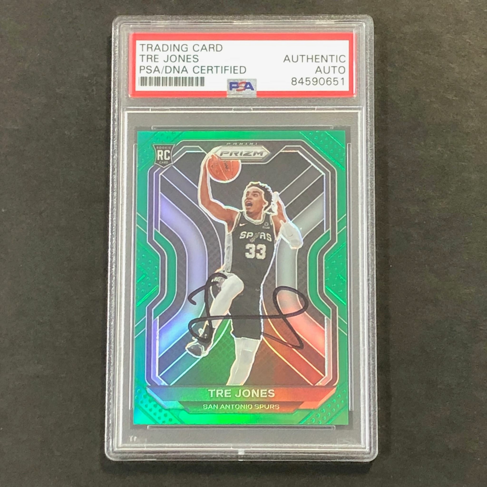 2020-21 Panini Prizm Green #291 Tre Jones Signed Card AUTO PSA/DNA Slabbed RC Sp