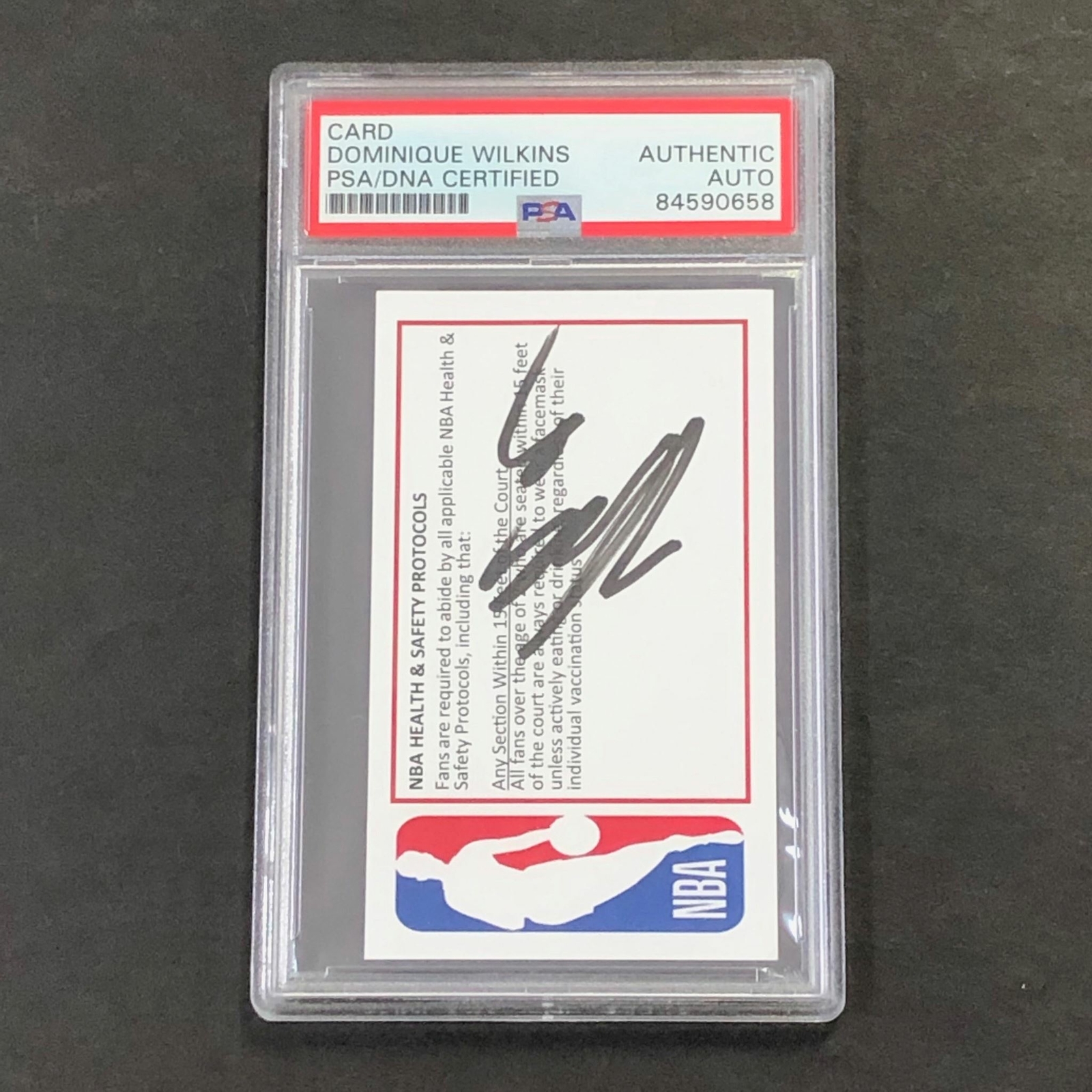 DOMINIQUE WILKINS NBA PROTOCOLS CARD SIGNED CARD AUTO PSA SLABBED HAWKS COLLECTIBLE MEMORABILIA
