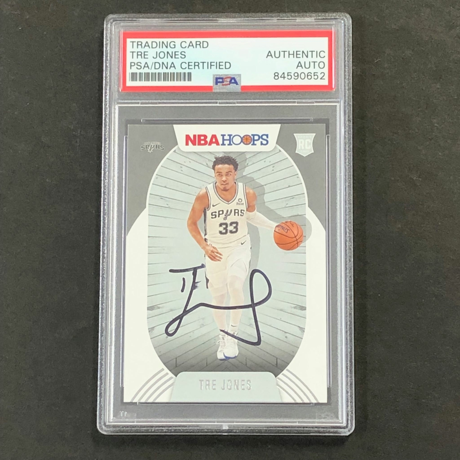 2020-21 NBA Hoops #208 Tre Jones Signed Card AUTO PSA/DNA Slabbed RC Spurs
