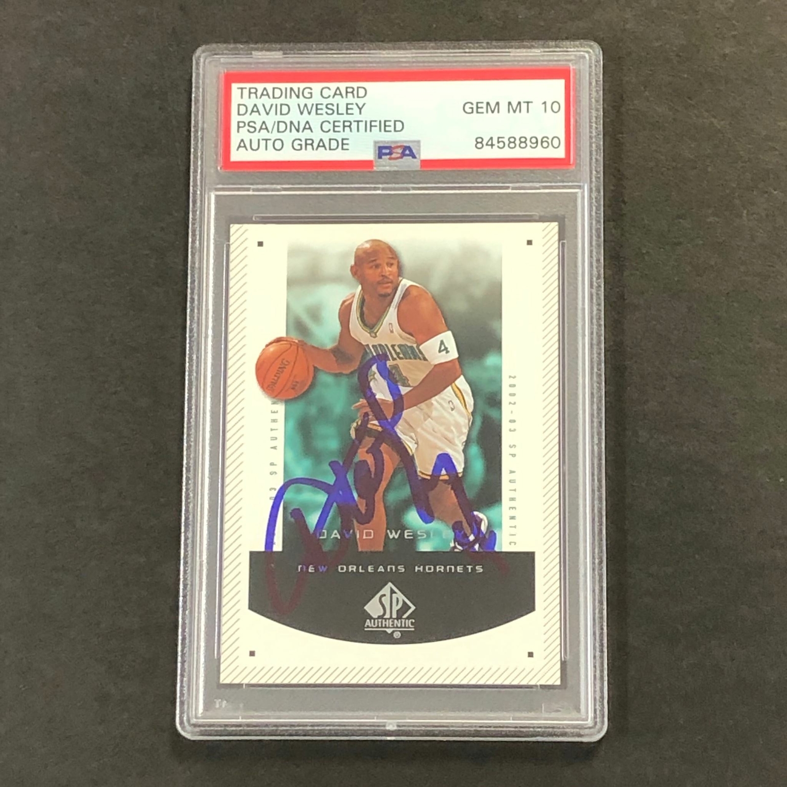 2002-03 SP Authentic #58 David Wesley Signed Card AUTO 10 PSA Slabbed Hornets