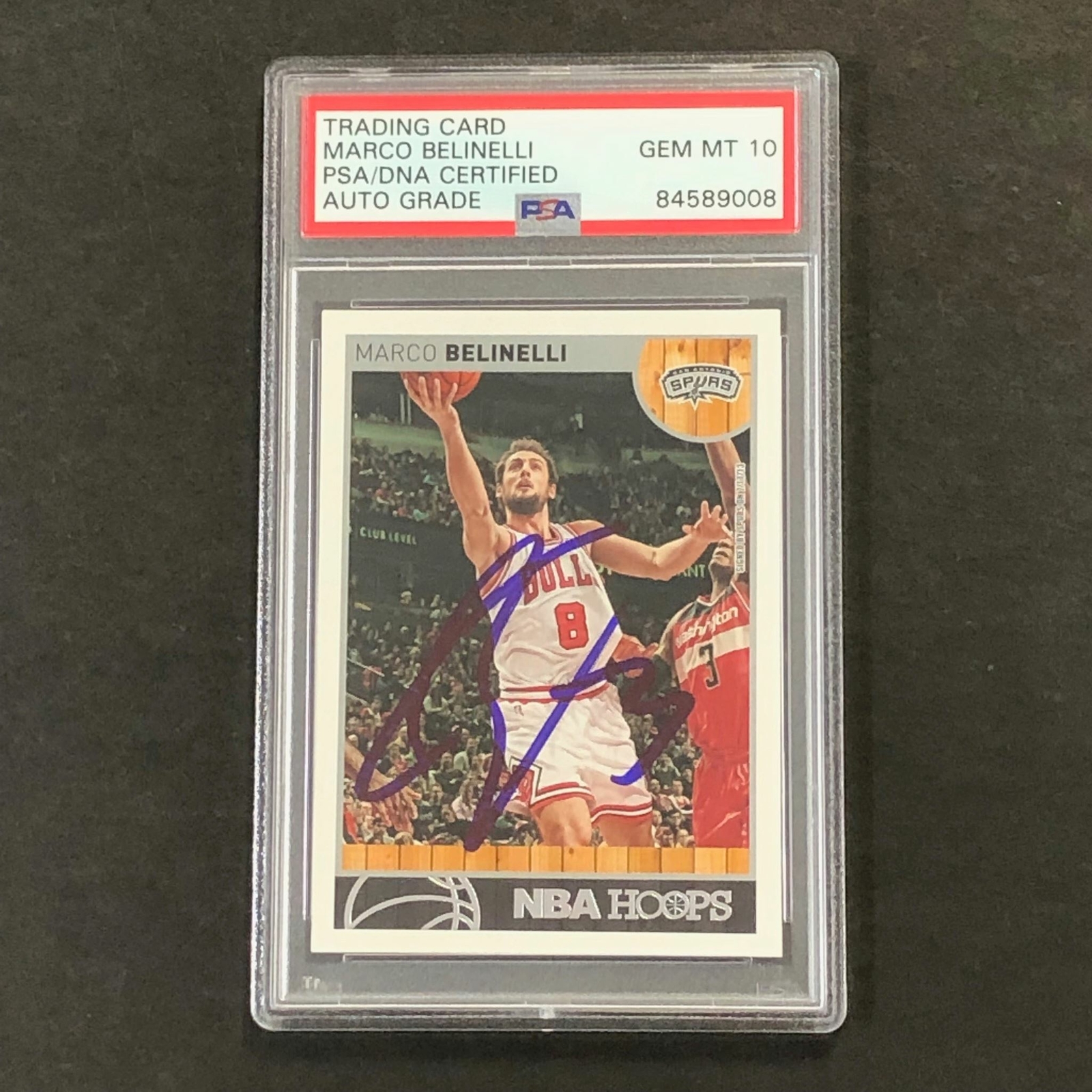 2013-14 NBA Hoops #179 Marco Belinelli Signed Card AUTO 10 PSA Slabbed Spurs