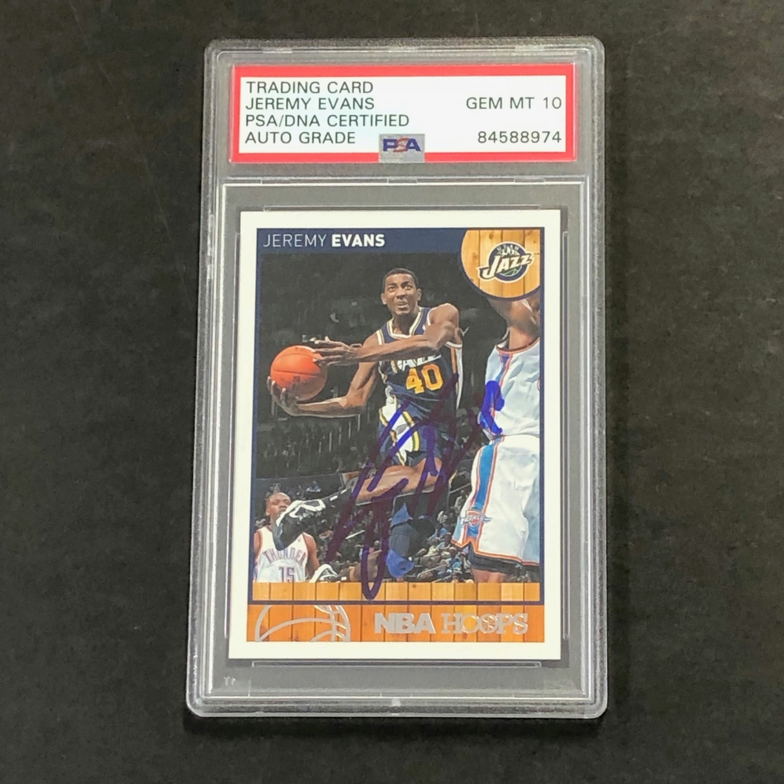 2013-14 NBA Hoops #180 Jeremy Evans Signed Card AUTO 10 PSA Slabbed Jazz