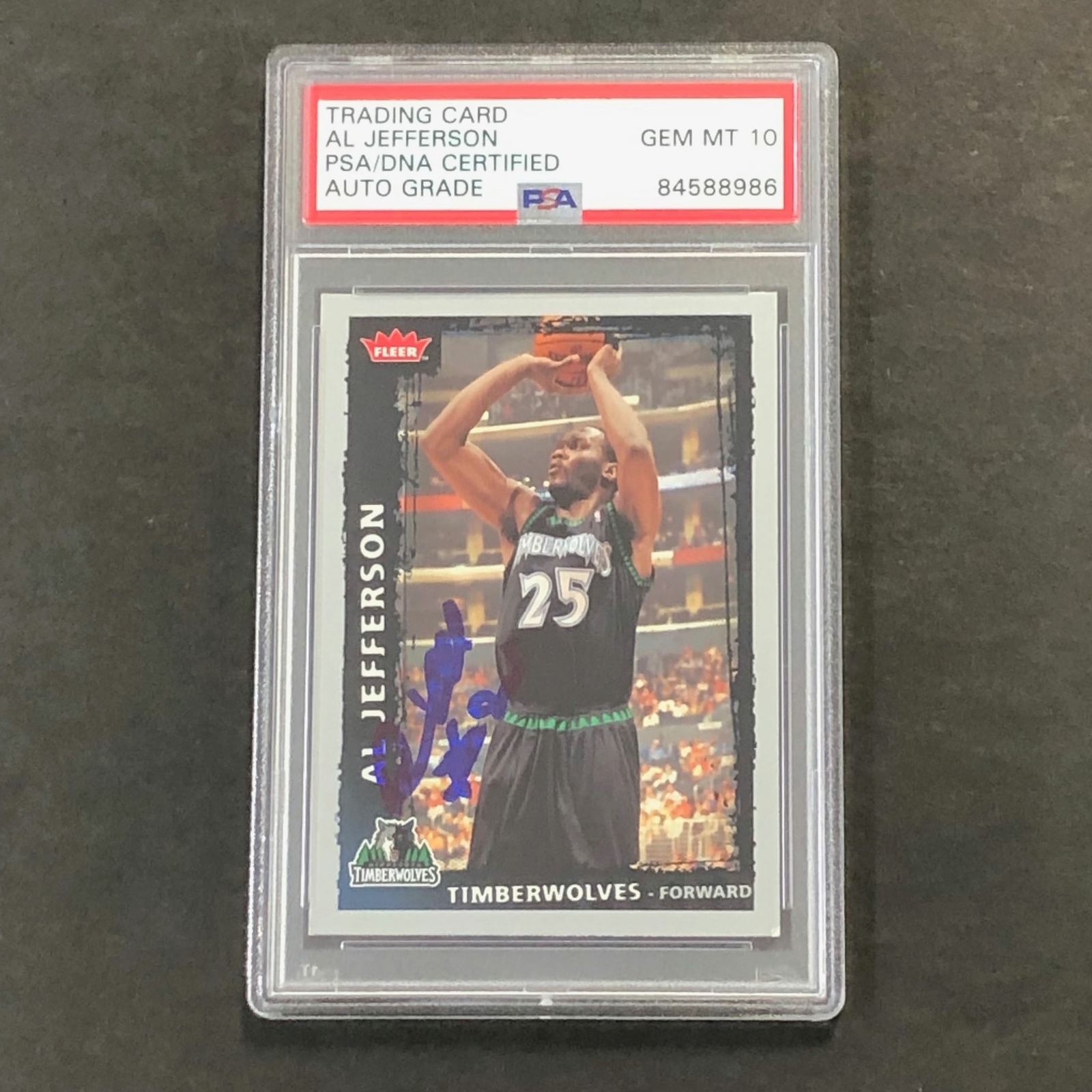 2008-09 Fleer #185 Al Jefferson Signed Card AUTO 10 PSA Slabbed Timberwolves