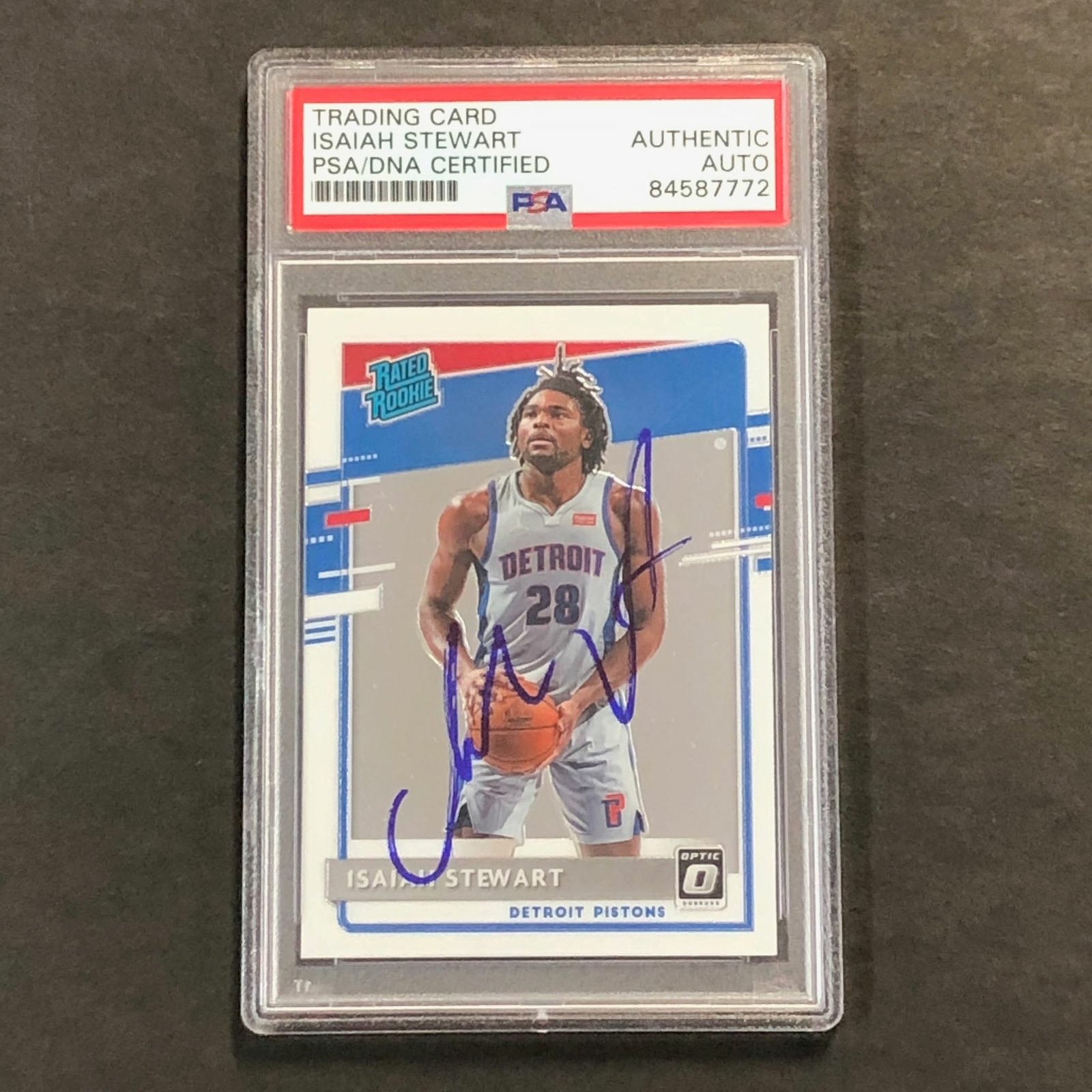 2020-21 Donruss Optic Rated Rookie #166 Isaiah Stewart Signed Card AUTO PSA Slab