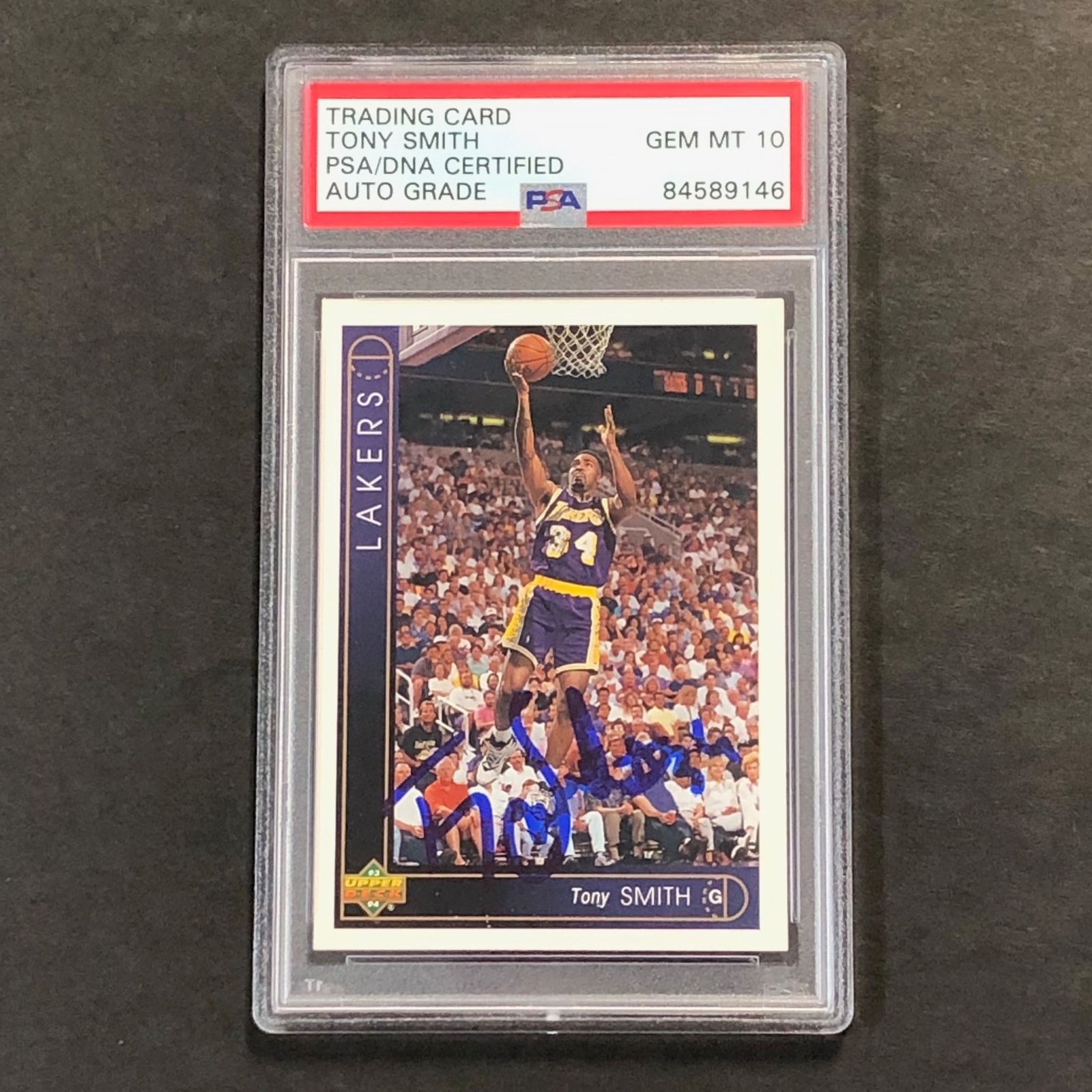 1993-94 Upper Deck #409 Tony Smith Signed Card Auto 10 PSA Slabbed Lakers
