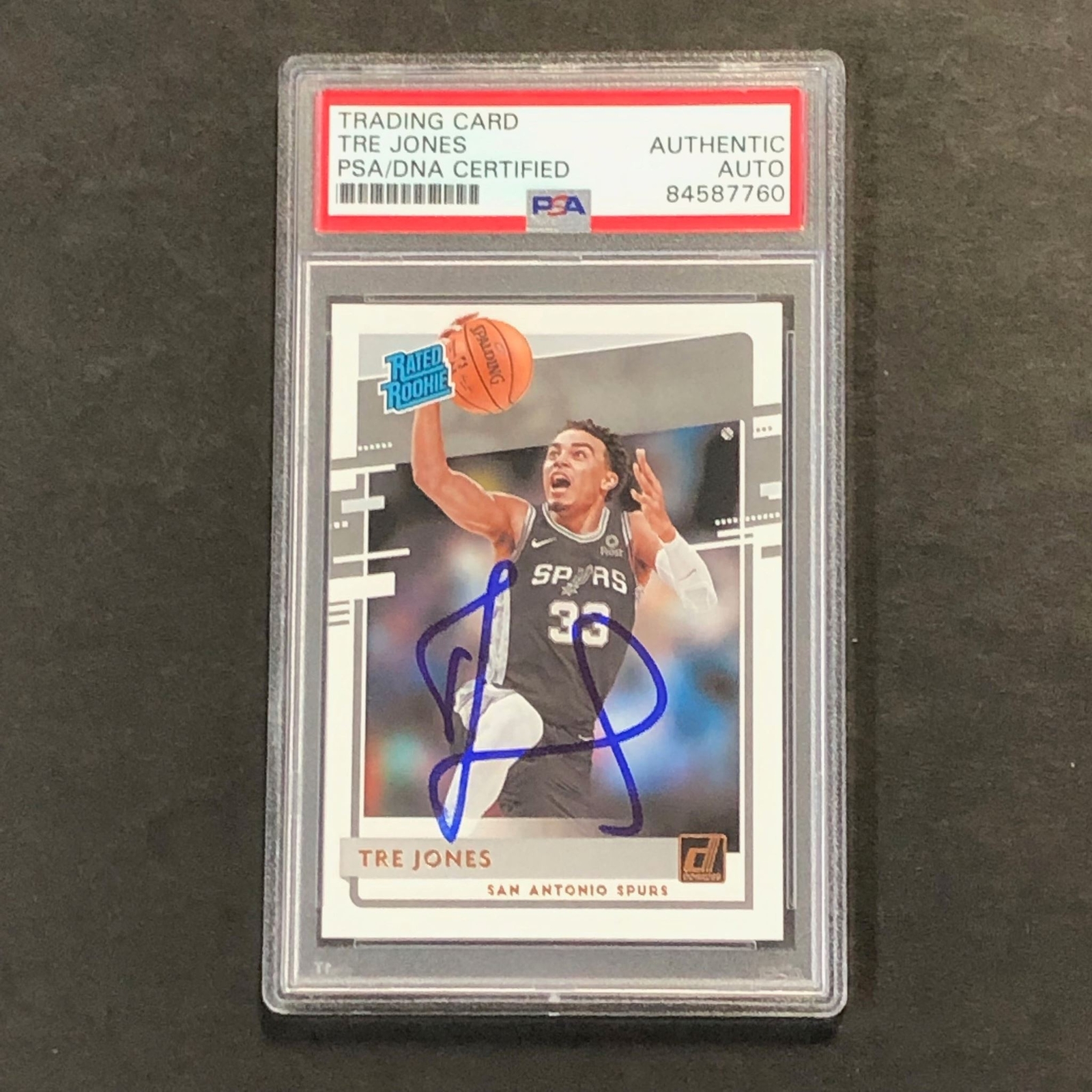 2020-21 Donruss Rated Rookie #244 Tre Jones Signed Card AUTO PSA/DNA Slabbed RC
