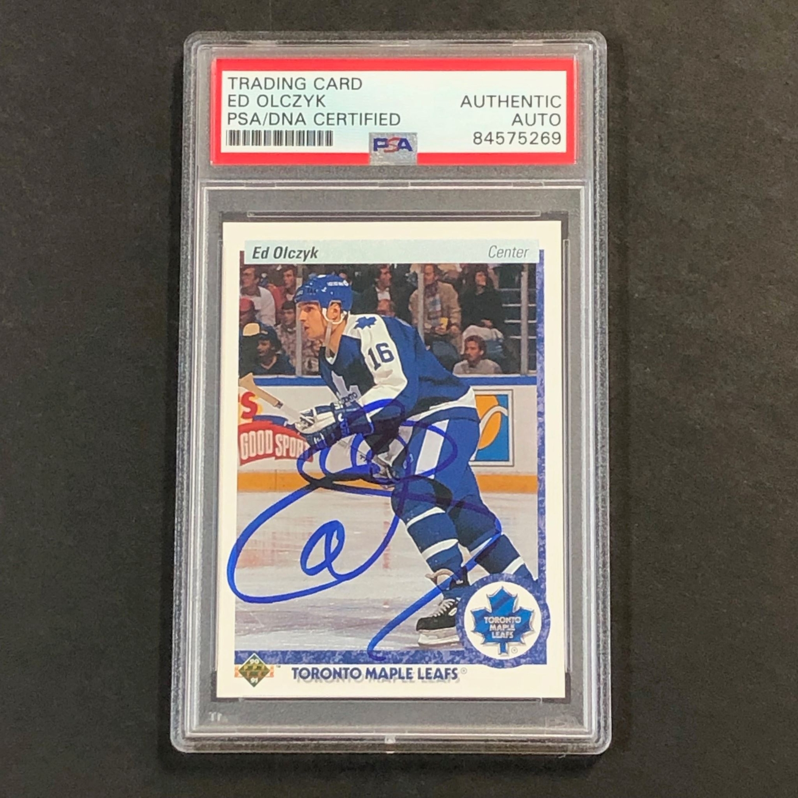 1990 UPPER DECK #222 ED OLCZYK SIGNED CARD AUTO PSA SLABBED MAPLE LEAFS COLLECTIBLE MEMORABILIA
