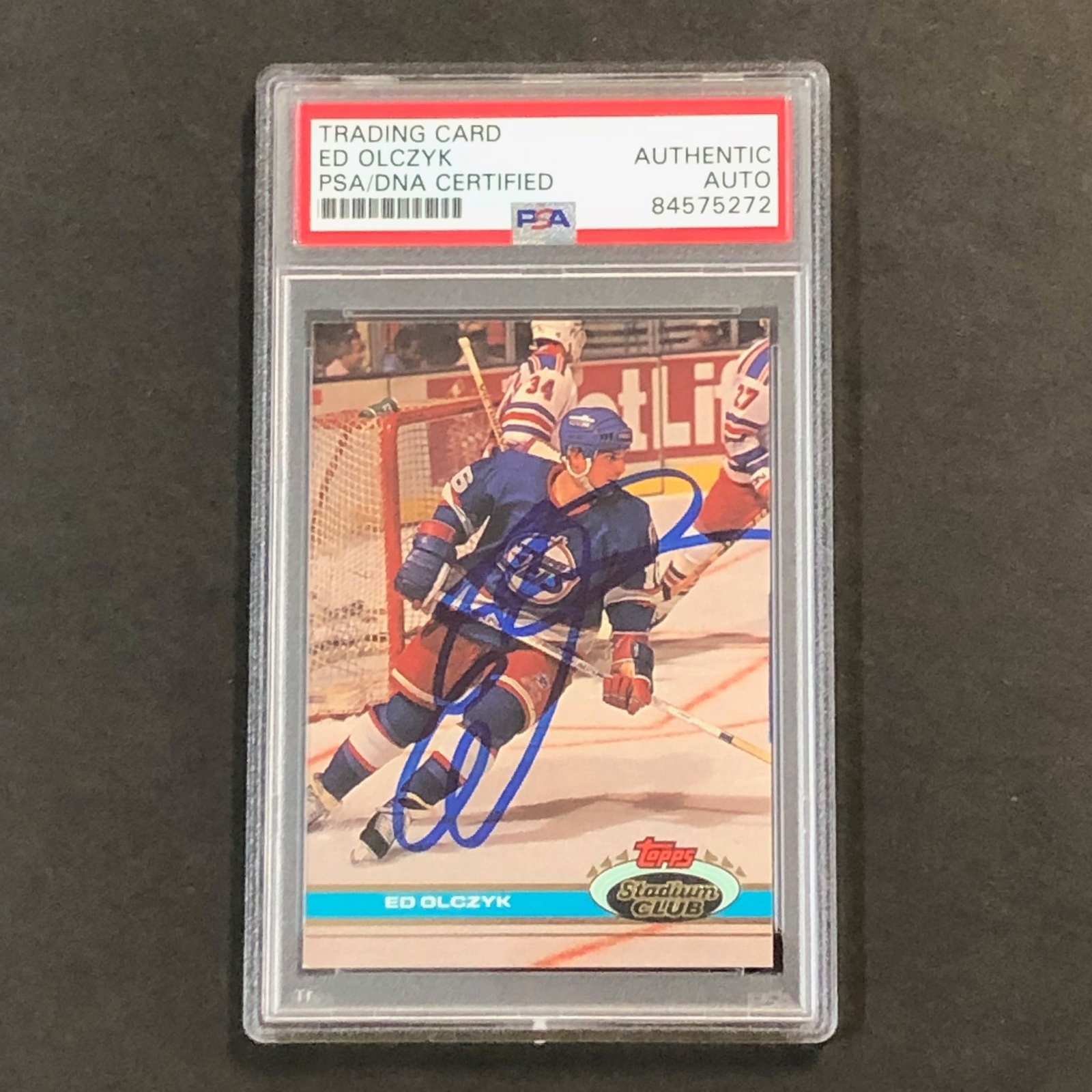 1991-92 TOPPS STADIUM CLUB #57 ED OLCZYK SIGNED CARD AUTO PSA SLABBED JETS COLLECTIBLE MEMORABILIA