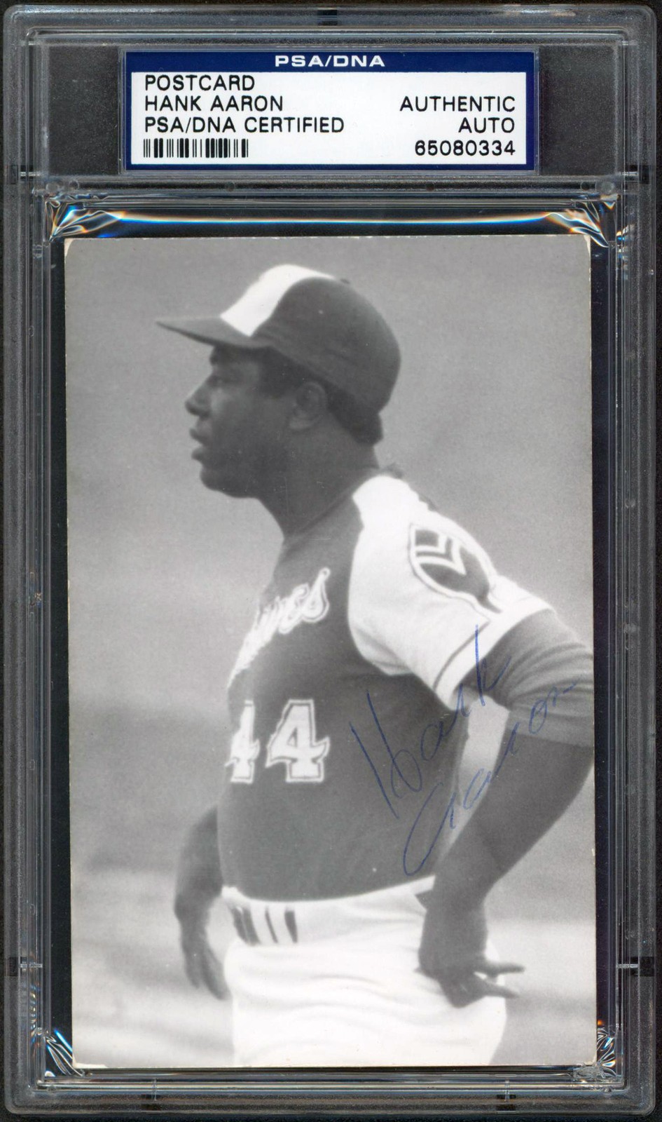 Braves Hank Aaron Best Wishes Authentic Signed 3.5x5.5 Postcard PSA/DNA Slabbed
