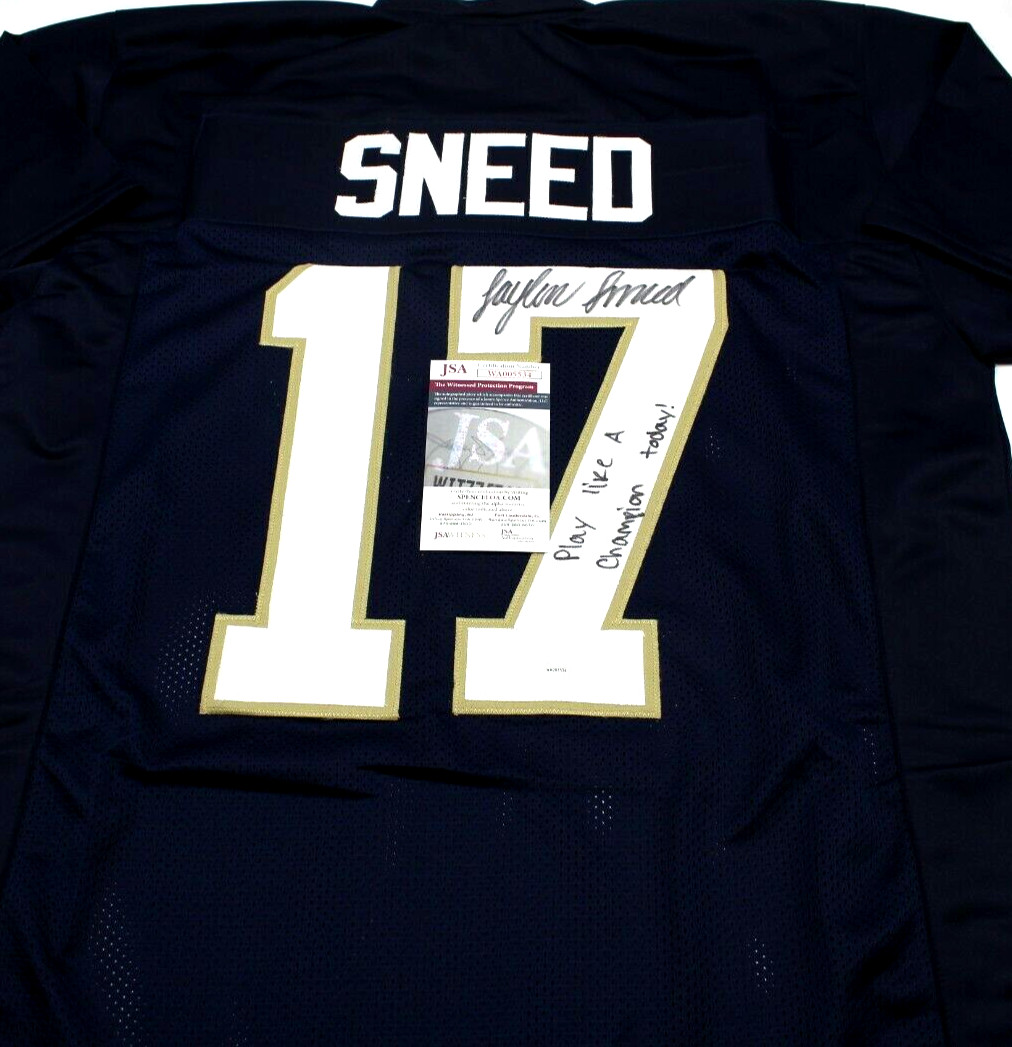 Jaylen Sneed Signed Custom Blue Notre Dame Football Jersey w/JSA COA Proof PLACT