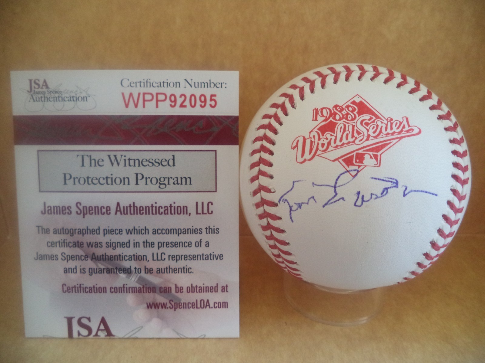 TOMMY LASORDA DODGERS SIGNED AUTO 1988 WORLD SERIES BASEBALL JSA WPP92095