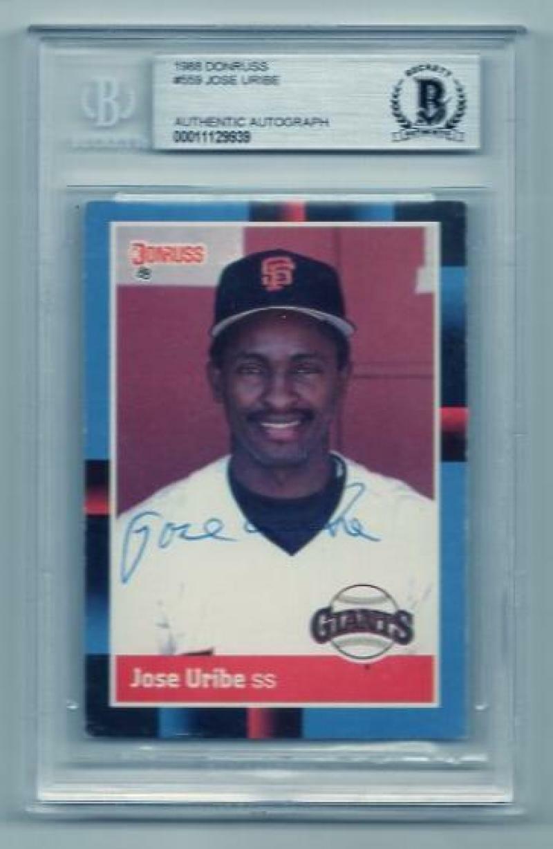 1988 DUNRUSS JOSE URIBE GIANTS DECEASED SIGNED CARD BECKETT AUTHENTIC AUTO COLLECTIBLE MEMORABILIA