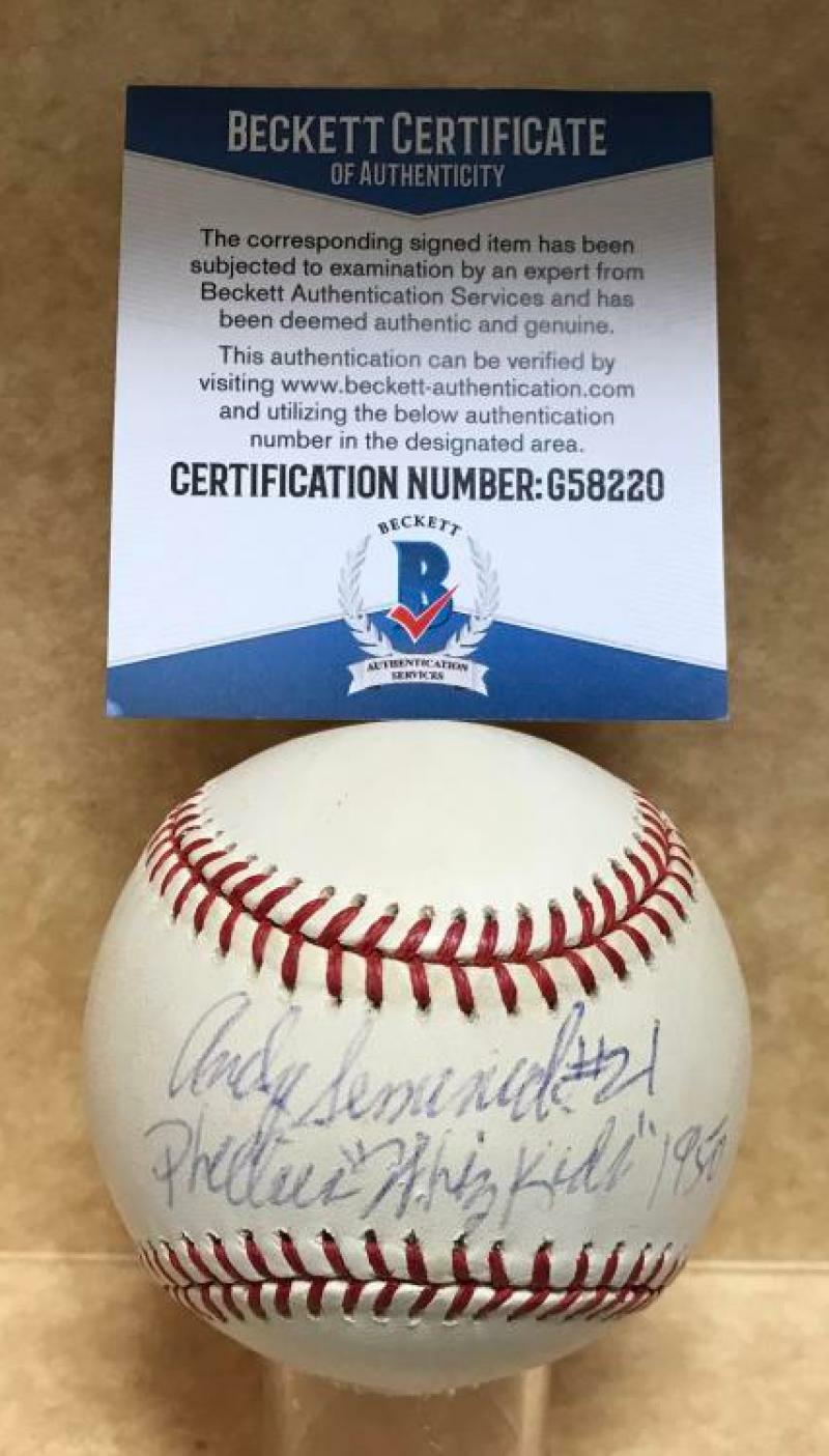 ANDY SEMINICK PHILLIES WHIZ KIDS 1950 SIGNED N.L. BASEBALL BECKETT G58220