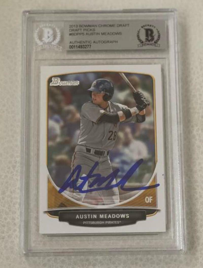 2013 BOWMAN CHROME DRAFT PICKS AUSTIN MEADOWS ROOKIE SIGNED CARD BECKETT AUTH
