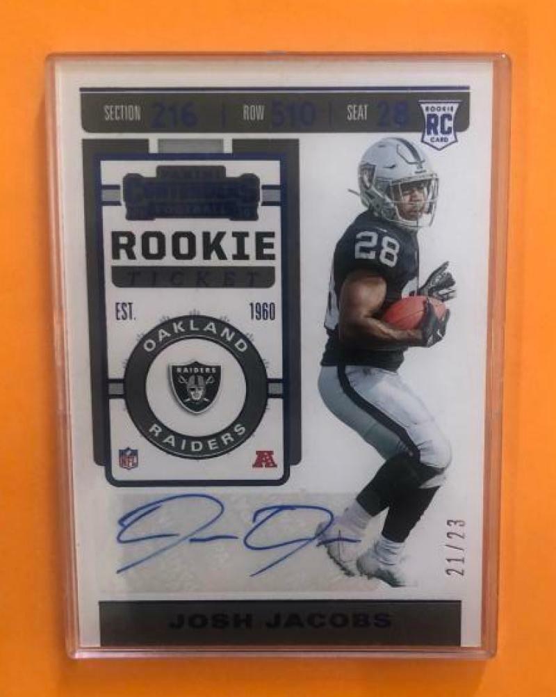 2019 PANINI CONTENDERS FOOTBALL ROOKIE TICKET JOSH JACOBS AUTO #106 21/23 COLLECTIBLE MEMORABILIA