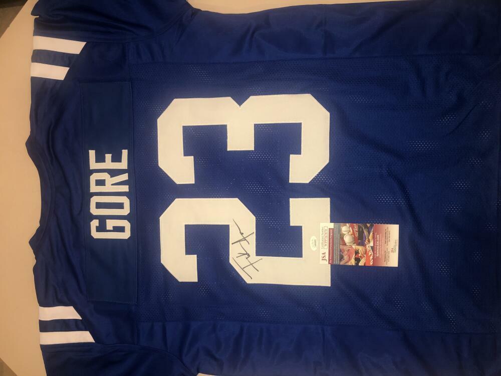 FRANK GORE COLTS SIGNED AUTO BLUE CUSTOM XL JERSEY JSA WITNESSED
