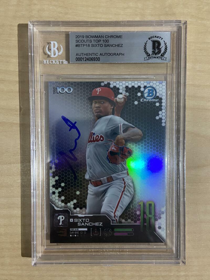 2019 BOWMAN CHROME SCOUTS TOP 100 SIXTO SANCHEZ #18 SIGNED CARD BECKETT AUTO