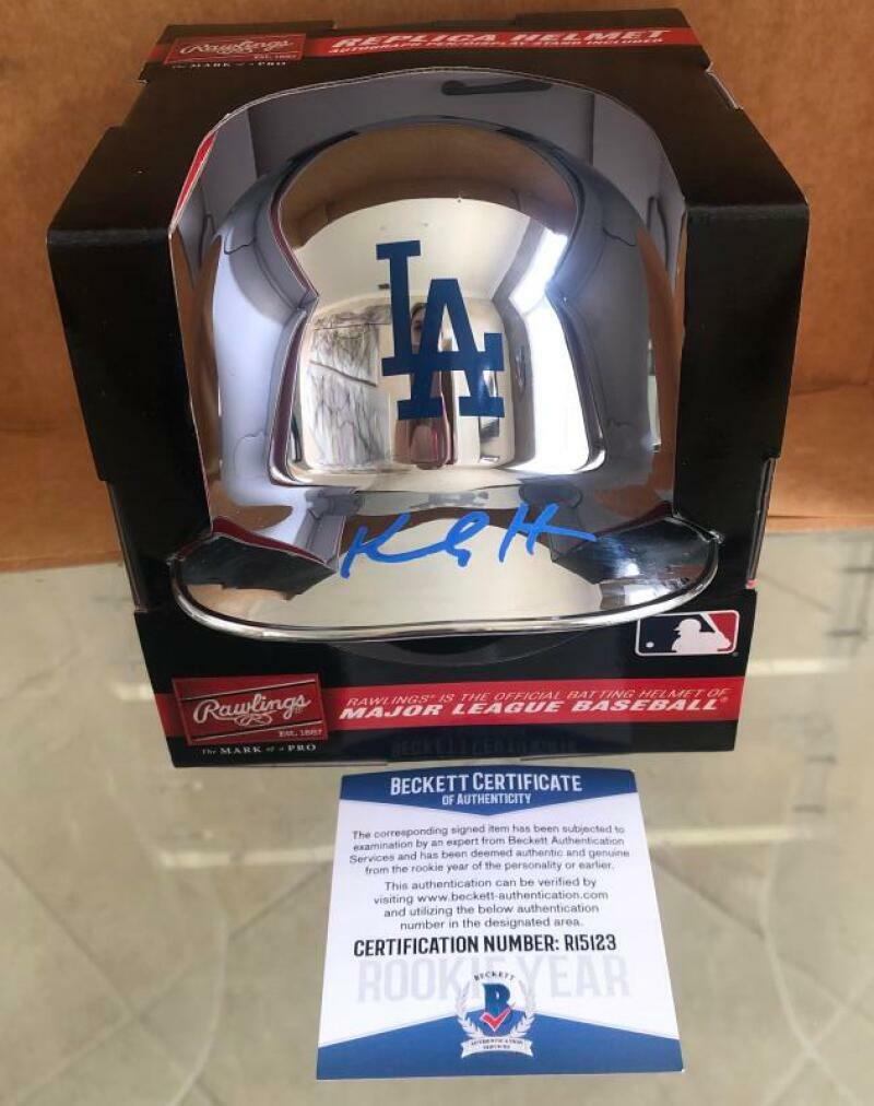 KODY HOESE LOS ANGELES DODGERS SILVER CHROME SIGNED MINI HELMET ROOKIE BECKETT R