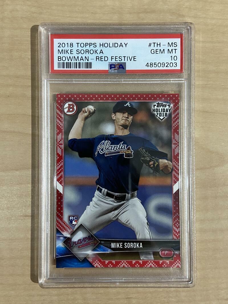 2018 TOPPS HOLIDAY MIKE SOROKA BOWMAN-RED FESTIVE 04/10 PSA 10