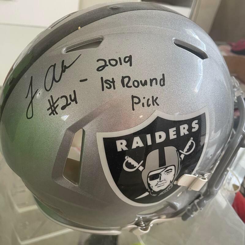 JOHNATHRAN ABRAM RAIDERS 2019 1ST ROUND SIGNED FULL SIZE AUTHENTIC W/ PROOF COLLECTIBLE MEMORABILIA