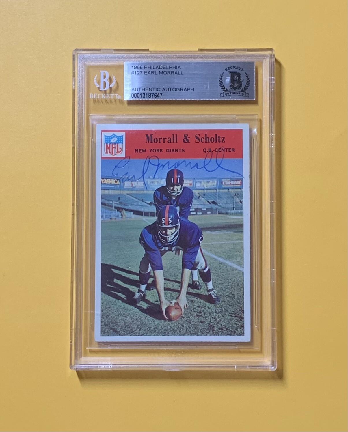 1966 PHILADELPHIA EARL MORRALL #127 AUTHENTIC AUTO BECKETT CERTIFIED GIANTS COLLECTIBLE MEMORABILIA
