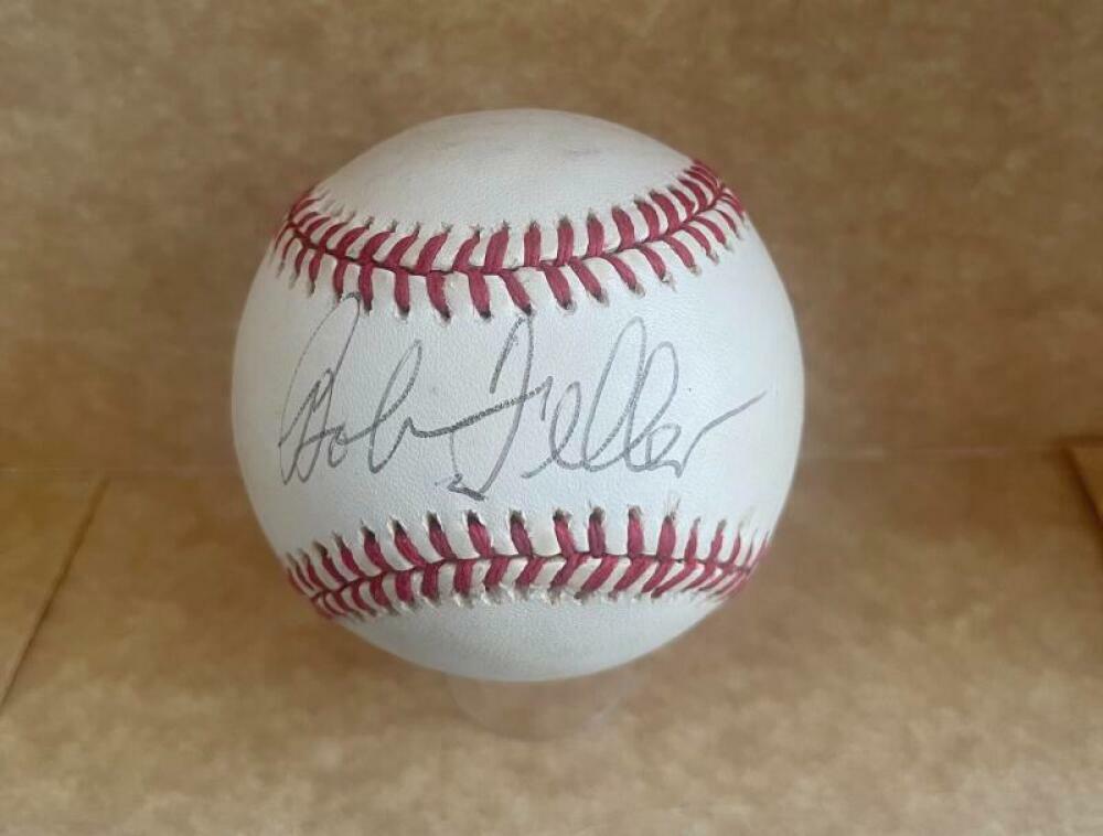 BOB FELLER INDIANS SIGNED AUTOGRAPHED VINTAGE A.L. BASEBALL W/COA
