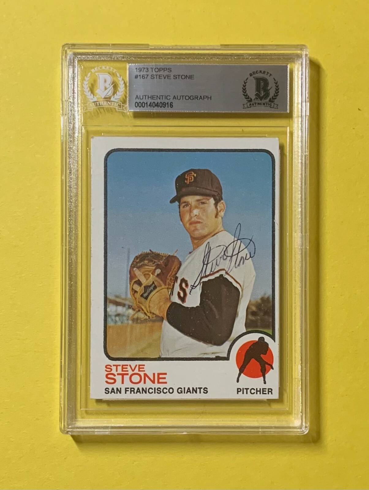 1973 TOPPS STEVE STONE #167 AUTHENTIC AUTO BECKETT CERTIFIED GIANTS
