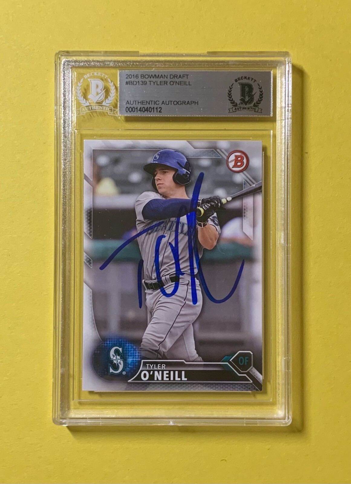2016 BOWMAN TYLER O'NEILL #BD139 AUTHENTIC AUTO BECKETT CERTIFIED MARINERS
