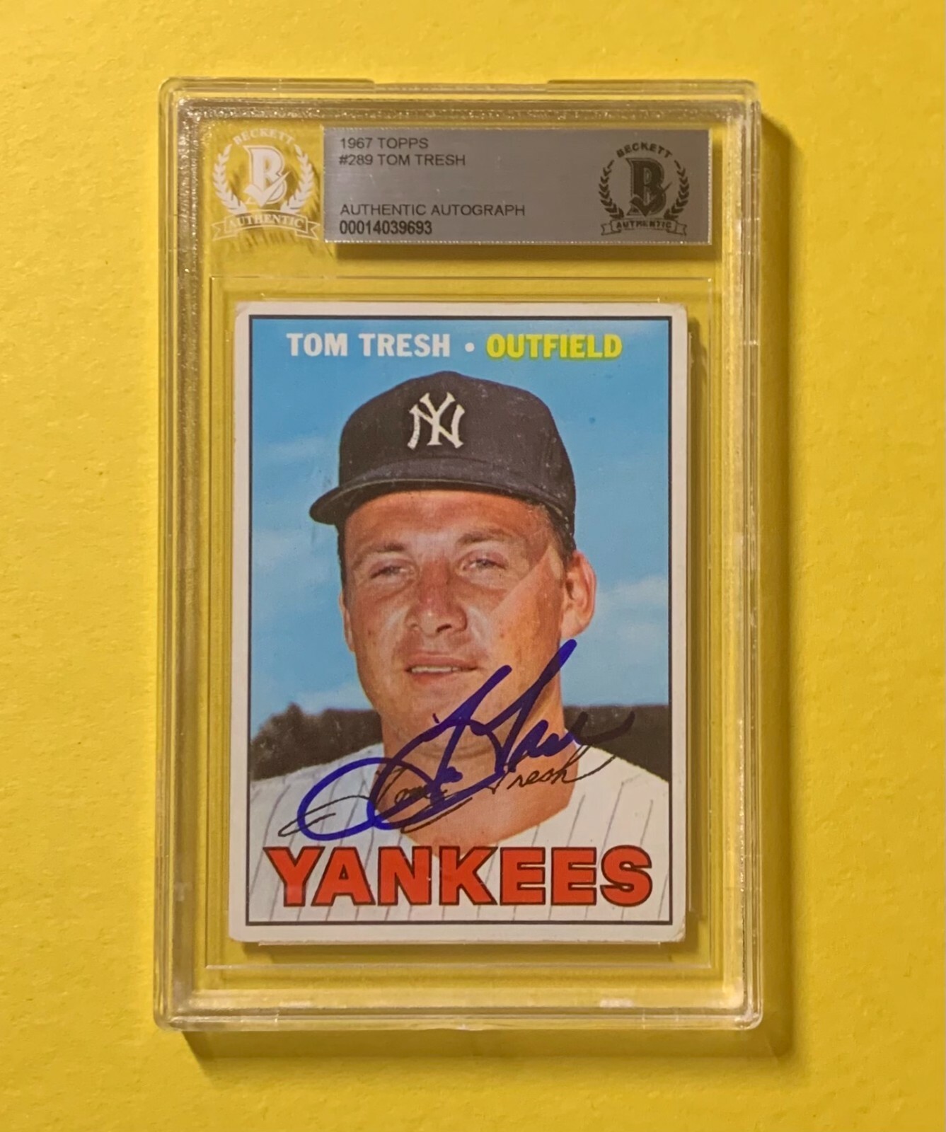 1967 TOPPS TOM TRESH #289 AUTHENTIC AUTO BECKETT CERTIFIED YANKEES
