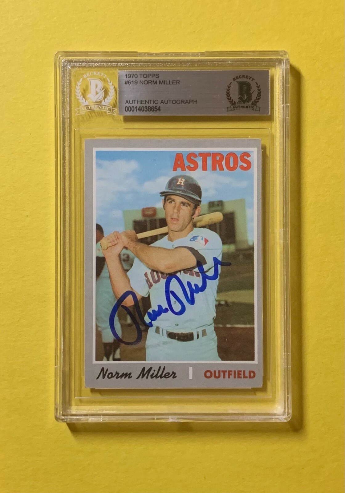 1970 TOPPS NORM MILLER #619 AUTHENTIC AUTO BECKETT CERTIFIED ASTROS
