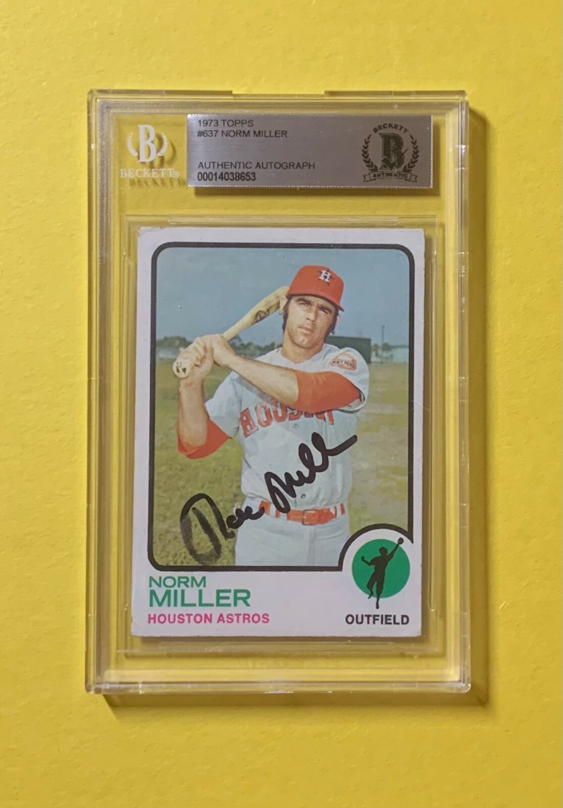 1973 TOPPS NORM MILLER #637 AUTHENTIC AUTO BECKETT CERTIFIED ASTROS
