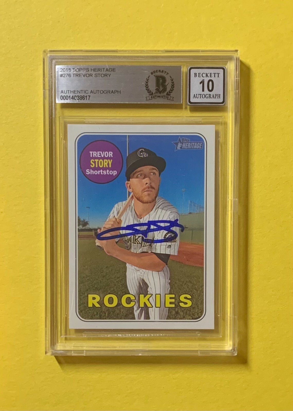 2018 TOPPS HERITAGE TREVOR STORY #276 SIGNED CARD BECKETT AUTH. AUTO 10
