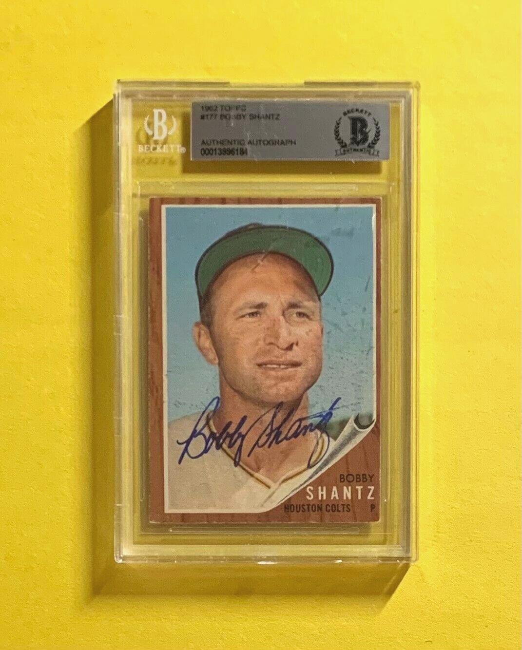 1962 TOPPS BOBBY SHANTZ #177 AUTHENTIC AUTO BECKETT CERTIFIED COLTS