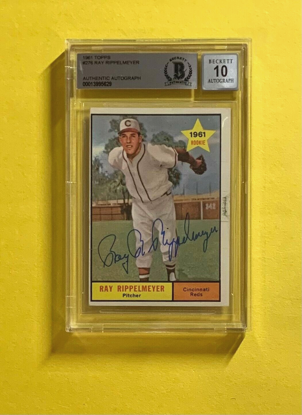 1961 TOPPS RAY RIPPELMEYER #276 SIGNED ROOKIE CARD BECKETT AUTH. AUTO 10 REDS COLLECTIBLE MEMORABILIA