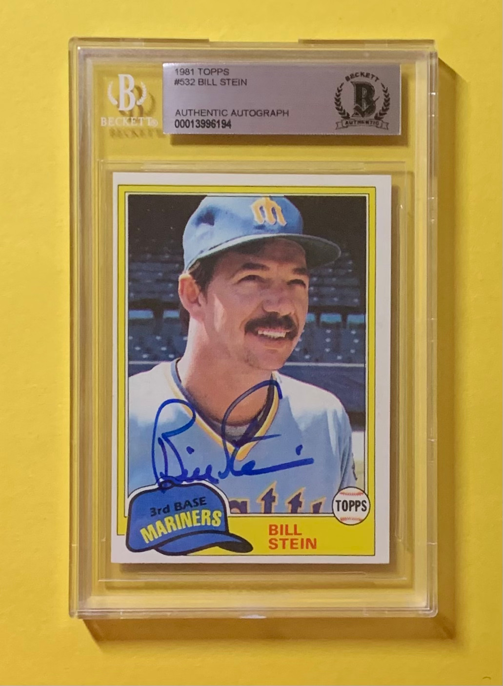 1981 TOPPS BILL STEIN #532 AUTHENTIC AUTO BECKETT CERTIFIED MARINERS