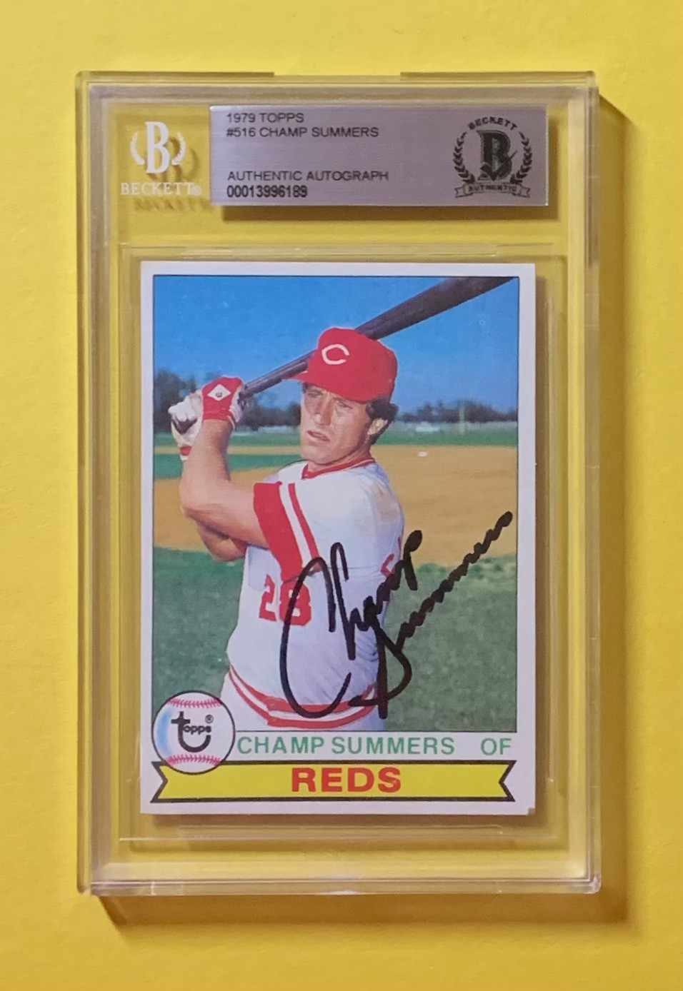1979 TOPPS CHAMP SUMMERS #516 AUTHENTIC AUTO BECKETT CERTIFIED REDS