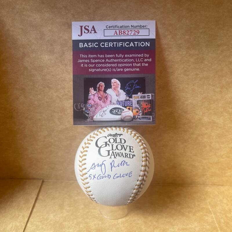 GARY PETTIS 5X GOLD GLOVE SIGNED AUTOGRAPHED GOLD GLOVE BASEBALL JSA AB82729